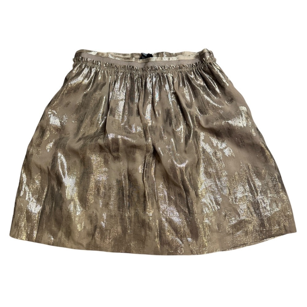 Club Monaco Metallic Silk Blend A Line Skirt Size 00 Beige Gold